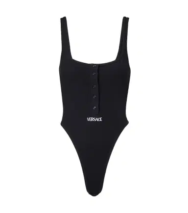 Versace Ribbed-knit logo cotton-blend bodysuit | Thumbnail 1 Versace Ribbed-knit logo cotton-blend bodysuit | Thumbnail 1