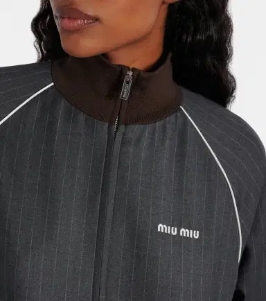 Miu Miu Pinstripe virgin wool blouson | Thumbnail 3 Miu Miu Pinstripe virgin wool blouson | Thumbnail 3