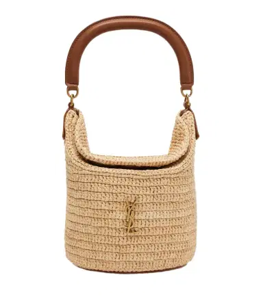 Saint Laurent Gaby leather-trimmed raffia bucket bag | Thumbnail 1 Saint Laurent Gaby leather-trimmed raffia bucket bag | Thumbnail 1