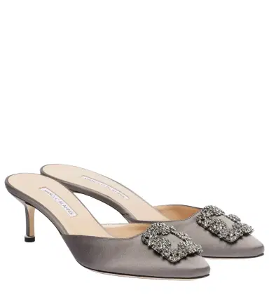 Manolo Blahnik Hangisimu embellished satin mules | Thumbnail 1 Manolo Blahnik Hangisimu embellished satin mules | Thumbnail 1