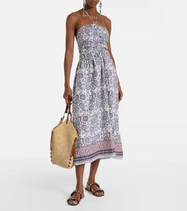 Velvet Floral ruched cotton midi dress | Thumbnail 4 Velvet Floral ruched cotton midi dress | Thumbnail 4
