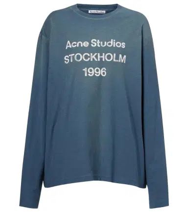 Acne Studios Logo distressed cotton-blend jersey T-shirt | Thumbnail 1 Acne Studios Logo distressed cotton-blend jersey T-shirt | Thumbnail 1