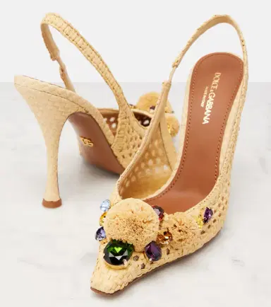 Dolce & Gabbana Embellished raffia-effect slingback pumps | Thumbnail 2 Dolce & Gabbana Embellished raffia-effect slingback pumps | Thumbnail 2
