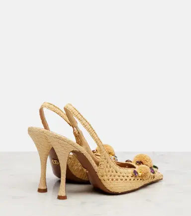 Dolce & Gabbana Embellished raffia-effect slingback pumps | Thumbnail 3 Dolce & Gabbana Embellished raffia-effect slingback pumps | Thumbnail 3