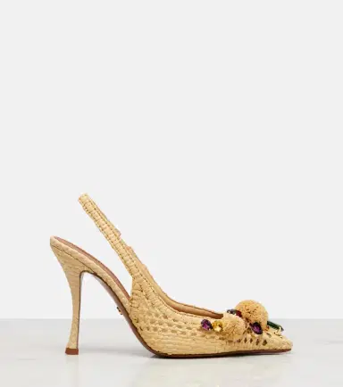 Dolce & Gabbana Embellished raffia-effect slingback pumps | Thumbnail 4 Dolce & Gabbana Embellished raffia-effect slingback pumps | Thumbnail 4