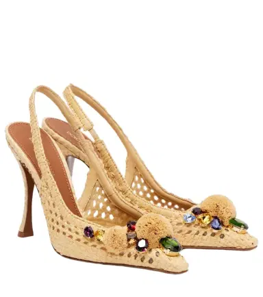 Dolce & Gabbana Embellished raffia-effect slingback pumps | Thumbnail 1 Dolce & Gabbana Embellished raffia-effect slingback pumps | Thumbnail 1