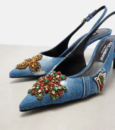 Dolce & Gabbana Embellished 60 denim slingback pumps | Thumbnail 3 Dolce & Gabbana Embellished 60 denim slingback pumps | Thumbnail 3