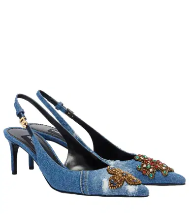 Dolce & Gabbana Embellished 60 denim slingback pumps | Thumbnail 1 Dolce & Gabbana Embellished 60 denim slingback pumps | Thumbnail 1