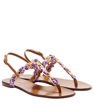 Dolce & Gabbana Majolica leather-trimmed satin thong sandals | Thumbnail 1 Dolce & Gabbana Majolica leather-trimmed satin thong sandals | Thumbnail 1