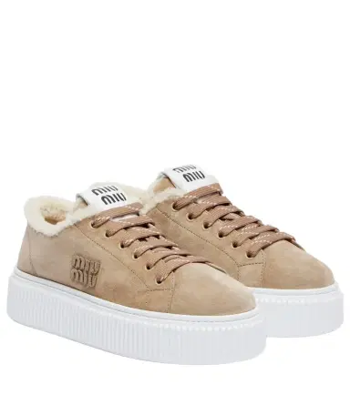Miu Miu Shearling-lined suede platform sneakers | Thumbnail 1 Miu Miu Shearling-lined suede platform sneakers | Thumbnail 1