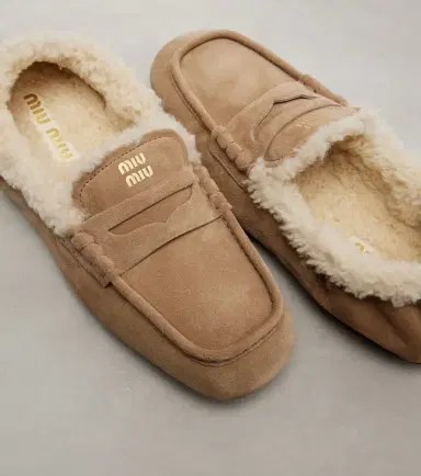 Miu Miu Shearling-lined suede penny loafers | Thumbnail 3 Miu Miu Shearling-lined suede penny loafers | Thumbnail 3