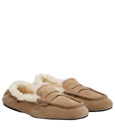 Miu Miu Shearling-lined suede penny loafers | Thumbnail 1 Miu Miu Shearling-lined suede penny loafers | Thumbnail 1