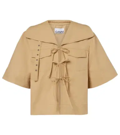 Ganni Bow-detail cotton and linen top | Thumbnail 1 Ganni Bow-detail cotton and linen top | Thumbnail 1