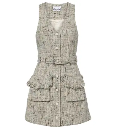 Ganni Belted tweed minidress | Thumbnail 1 Ganni Belted tweed minidress | Thumbnail 1