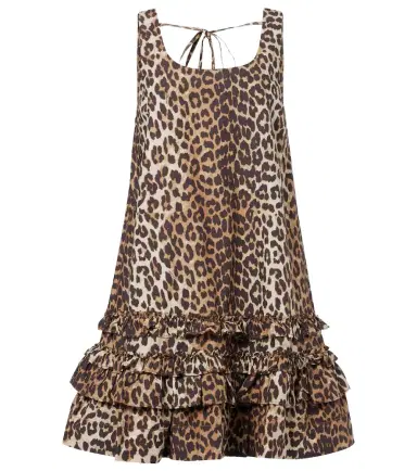 Ganni Leopard-print ruffled cotton poplin minidress | Thumbnail 1 Ganni Leopard-print ruffled cotton poplin minidress | Thumbnail 1