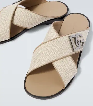 Dolce & Gabbana DG leather-trimmed canvas slides | Thumbnail 2 Dolce & Gabbana DG leather-trimmed canvas slides | Thumbnail 2