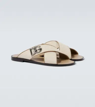 Dolce & Gabbana DG leather-trimmed canvas slides | Thumbnail 5 Dolce & Gabbana DG leather-trimmed canvas slides | Thumbnail 5