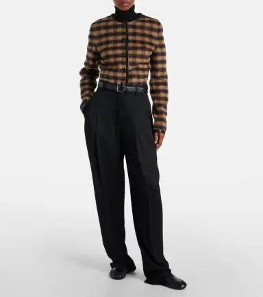 Proenza Schouler Checked leather-trimmed wool-blend jacket | Thumbnail 2 Proenza Schouler Checked leather-trimmed wool-blend jacket | Thumbnail 2