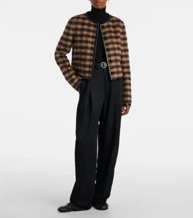 Proenza Schouler Checked leather-trimmed wool-blend jacket | Thumbnail 5 Proenza Schouler Checked leather-trimmed wool-blend jacket | Thumbnail 5