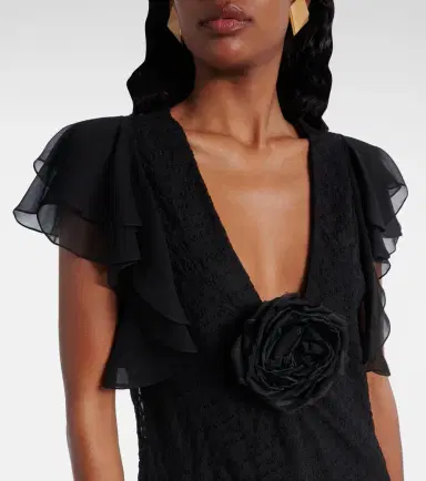 Saint Laurent Floral-appliqué embroidered minidress | Thumbnail 4 Saint Laurent Floral-appliqué embroidered minidress | Thumbnail 4