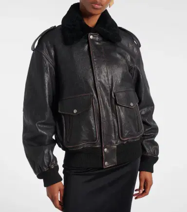 Saint Laurent Shearling-trimmed leather jacket | Thumbnail 2 Saint Laurent Shearling-trimmed leather jacket | Thumbnail 2