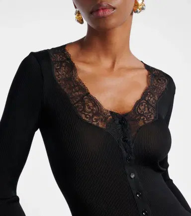 Saint Laurent Lace-trimmed semi-sheer silk top | Thumbnail 3 Saint Laurent Lace-trimmed semi-sheer silk top | Thumbnail 3