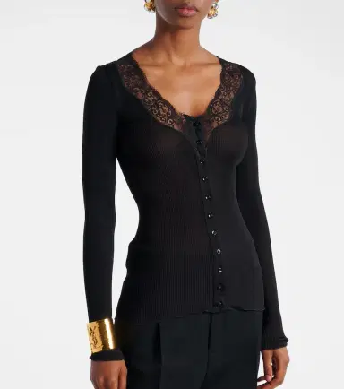 Saint Laurent Lace-trimmed semi-sheer silk top | Thumbnail 5 Saint Laurent Lace-trimmed semi-sheer silk top | Thumbnail 5