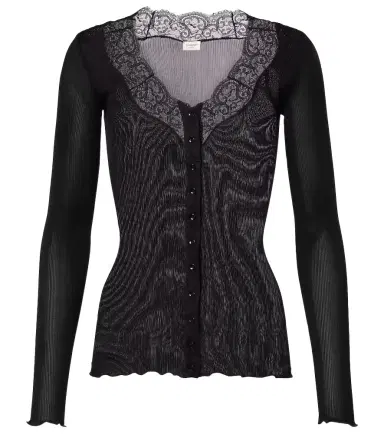 Saint Laurent Lace-trimmed semi-sheer silk top | Thumbnail 1 Saint Laurent Lace-trimmed semi-sheer silk top | Thumbnail 1