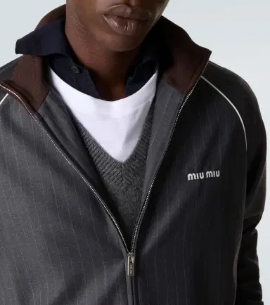 Miu Miu Logo pinstripe virgin wool track jacket | Thumbnail 6 Miu Miu Logo pinstripe virgin wool track jacket | Thumbnail 6