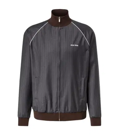 Miu Miu Logo pinstripe virgin wool track jacket | Thumbnail 1 Miu Miu Logo pinstripe virgin wool track jacket | Thumbnail 1