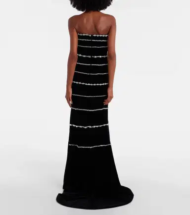 Costarellos Shaula crystal-embellished cotton velvet bustier gown | Thumbnail 2 Costarellos Shaula crystal-embellished cotton velvet bustier gown | Thumbnail 2