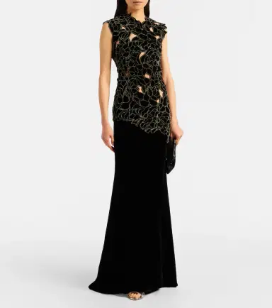 Costarellos Serisa embellished lace-trimmed velvet gown | Thumbnail 2 Costarellos Serisa embellished lace-trimmed velvet gown | Thumbnail 2