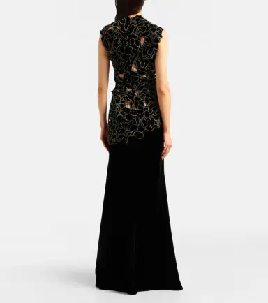 Costarellos Serisa embellished lace-trimmed velvet gown | Thumbnail 5 Costarellos Serisa embellished lace-trimmed velvet gown | Thumbnail 5