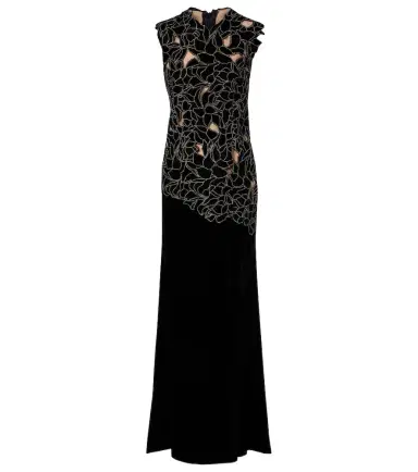 Costarellos Serisa embellished lace-trimmed velvet gown | Thumbnail 1 Costarellos Serisa embellished lace-trimmed velvet gown | Thumbnail 1