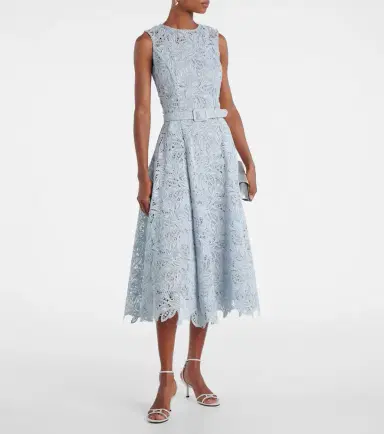 Oscar de la Renta Belted floral lace midi dress | Thumbnail 2 Oscar de la Renta Belted floral lace midi dress | Thumbnail 2