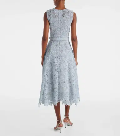 Oscar de la Renta Belted floral lace midi dress | Thumbnail 3 Oscar de la Renta Belted floral lace midi dress | Thumbnail 3