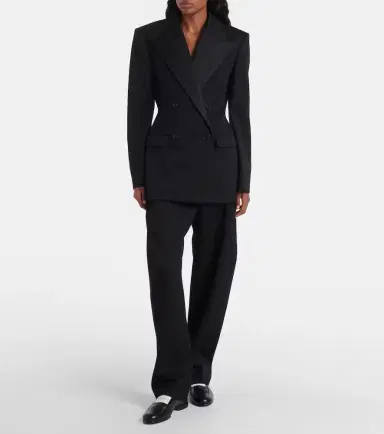 Givenchy Double-breasted satin-trimmed wool blazer | Thumbnail 2 Givenchy Double-breasted satin-trimmed wool blazer | Thumbnail 2