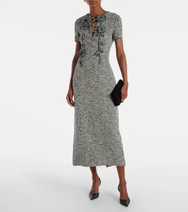 Oscar de la Renta Floral-appliqué cotton-blend tweed midi dress | Thumbnail 2 Oscar de la Renta Floral-appliqué cotton-blend tweed midi dress | Thumbnail 2