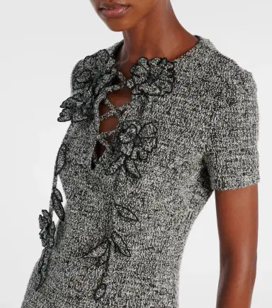 Oscar de la Renta Floral-appliqué cotton-blend tweed midi dress | Thumbnail 4 Oscar de la Renta Floral-appliqué cotton-blend tweed midi dress | Thumbnail 4