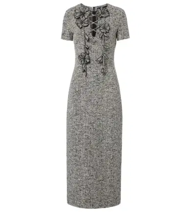 Oscar de la Renta Floral-appliqué cotton-blend tweed midi dress | Thumbnail 1 Oscar de la Renta Floral-appliqué cotton-blend tweed midi dress | Thumbnail 1