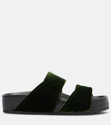 Dries Van Noten Leather-trimmed velvet slides | Thumbnail 4 Dries Van Noten Leather-trimmed velvet slides | Thumbnail 4