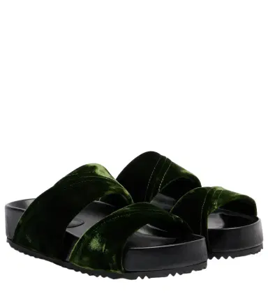 Dries Van Noten Leather-trimmed velvet slides | Thumbnail 1 Dries Van Noten Leather-trimmed velvet slides | Thumbnail 1