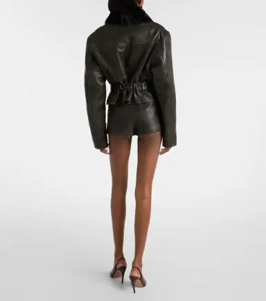 Alex Perry Shearling-trimmed cropped leather biker jacket | Thumbnail 3 Alex Perry Shearling-trimmed cropped leather biker jacket | Thumbnail 3