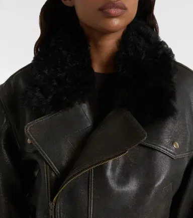 Alex Perry Shearling-trimmed cropped leather biker jacket | Thumbnail 4 Alex Perry Shearling-trimmed cropped leather biker jacket | Thumbnail 4