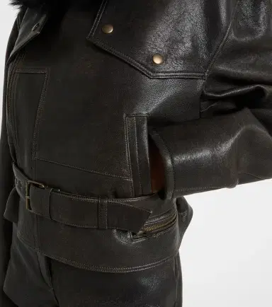 Alex Perry Shearling-trimmed cropped leather biker jacket | Thumbnail 5 Alex Perry Shearling-trimmed cropped leather biker jacket | Thumbnail 5