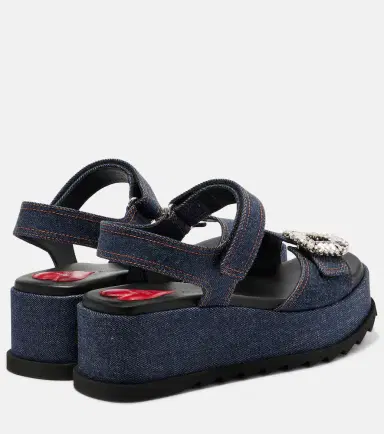 Roger Vivier Embellished denim wedge sandals | Thumbnail 2 Roger Vivier Embellished denim wedge sandals | Thumbnail 2