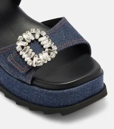 Roger Vivier Embellished denim wedge sandals | Thumbnail 3 Roger Vivier Embellished denim wedge sandals | Thumbnail 3