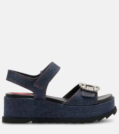 Roger Vivier Embellished denim wedge sandals | Thumbnail 4 Roger Vivier Embellished denim wedge sandals | Thumbnail 4