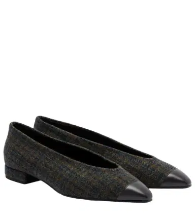 Loro Piana Rebecca leather-trimmed tweed ballet flats | Thumbnail 1 Loro Piana Rebecca leather-trimmed tweed ballet flats | Thumbnail 1