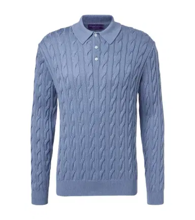 Ralph Lauren Purple Label Cable-knit cotton and silk polo sweater | Thumbnail 1 Ralph Lauren Purple Label Cable-knit cotton and silk polo sweater | Thumbnail 1